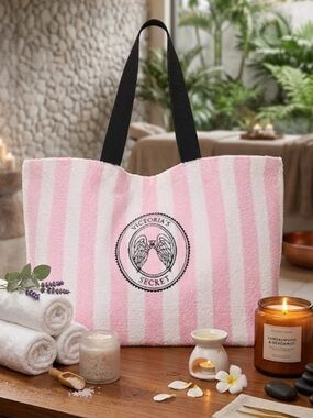 Victoria's Secret Pink Angel Essentials Terry Striped Tote Bag NWT